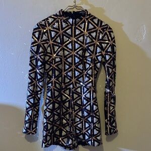 Fashion Nova Black and Gold Sequin Dress